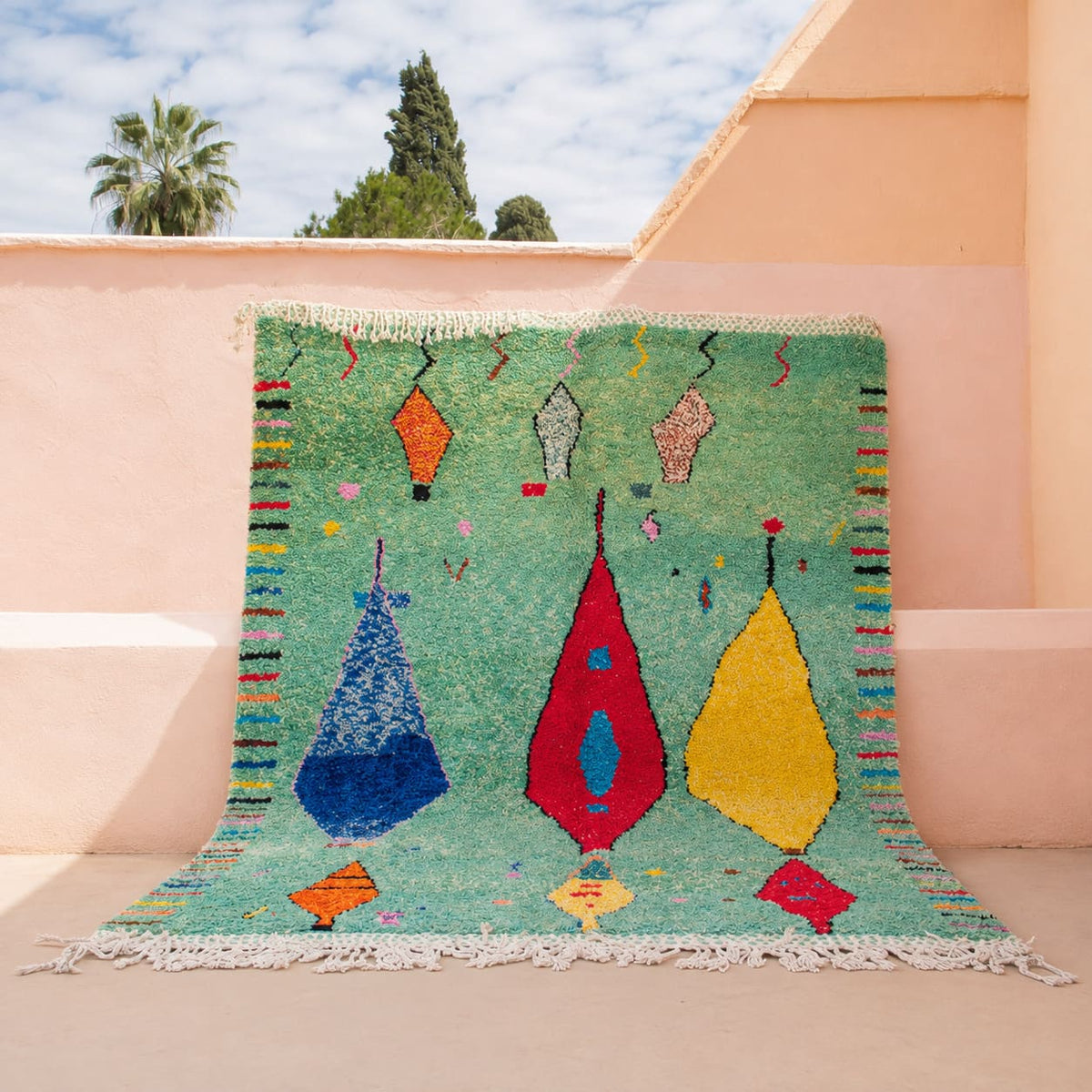 Alfombra verde de Lana Azilal AZ09 - 248X350 cm
