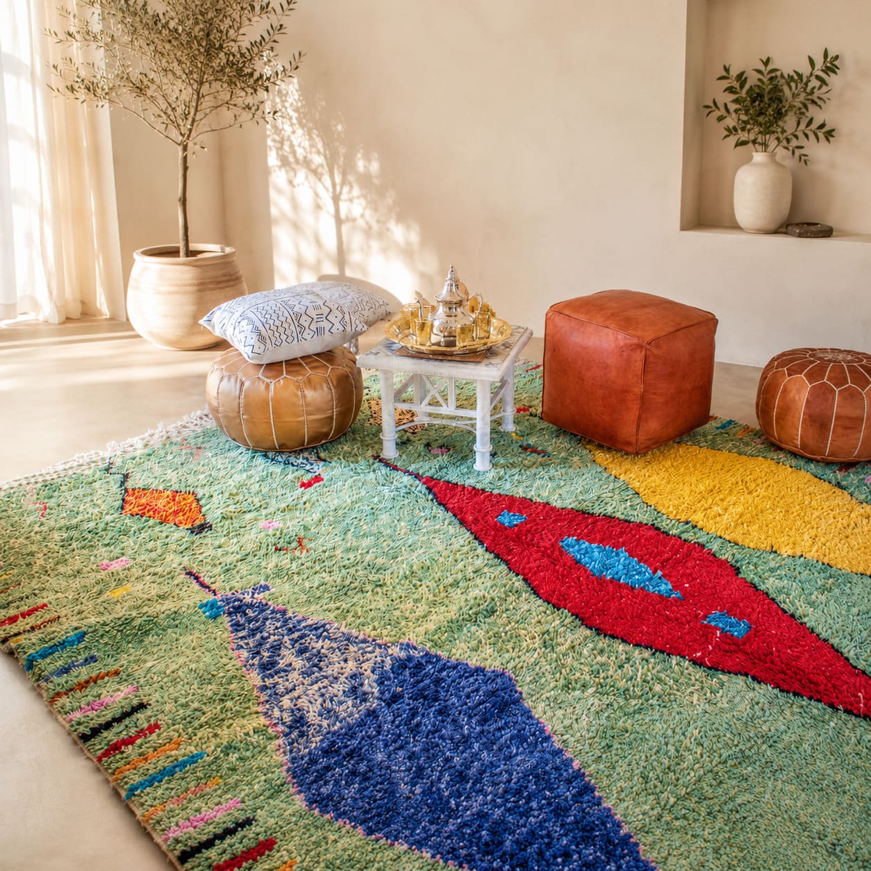 Alfombra verde de Lana Azilal AZ09 - 248X350 cm