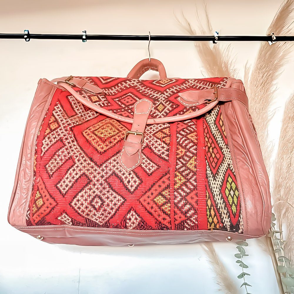 Bolso de viaje de cuero y alfombra kilim marroqui Tichka 1