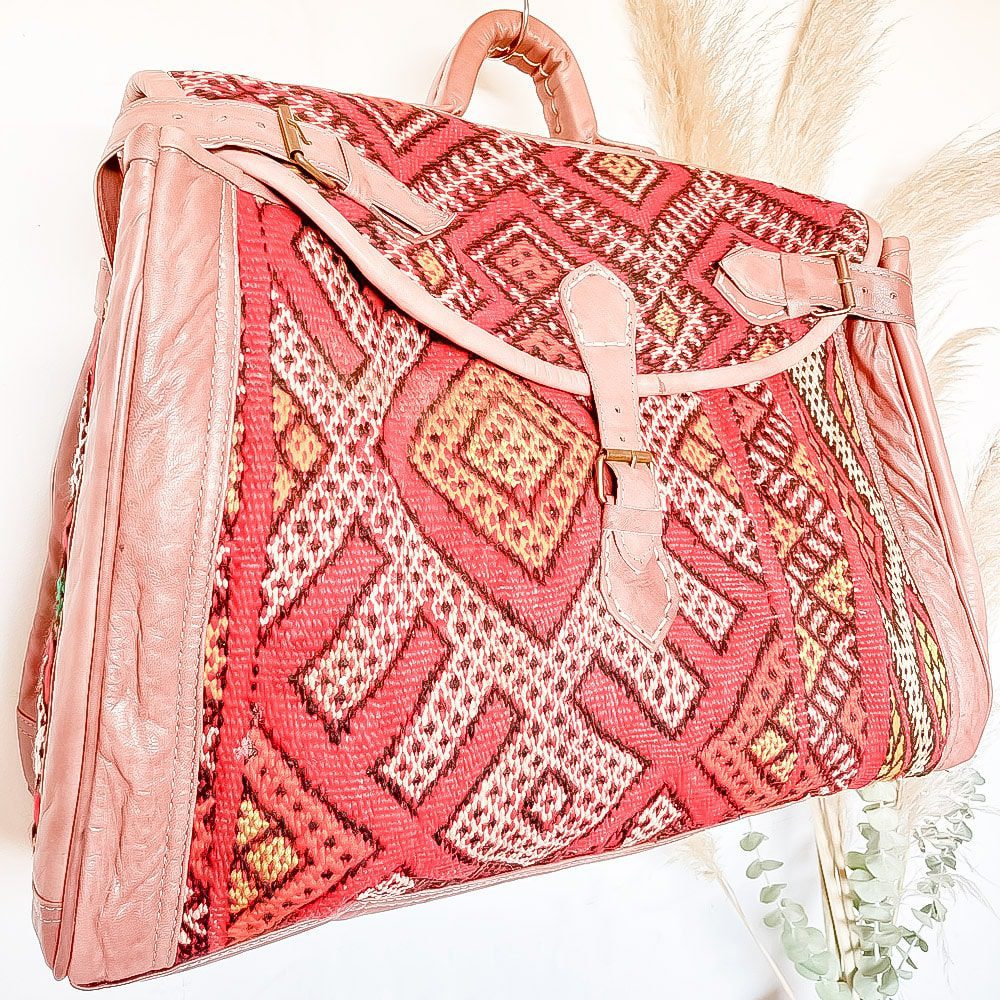 Bolso de viaje de cuero y alfombra kilim marroqui Tichka 2