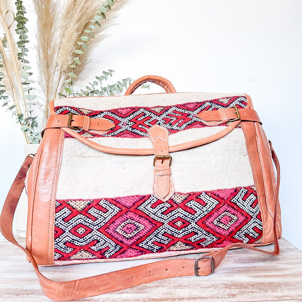 Bolso de viaje de cuero y alfombra kilim marroqui Tichka 4