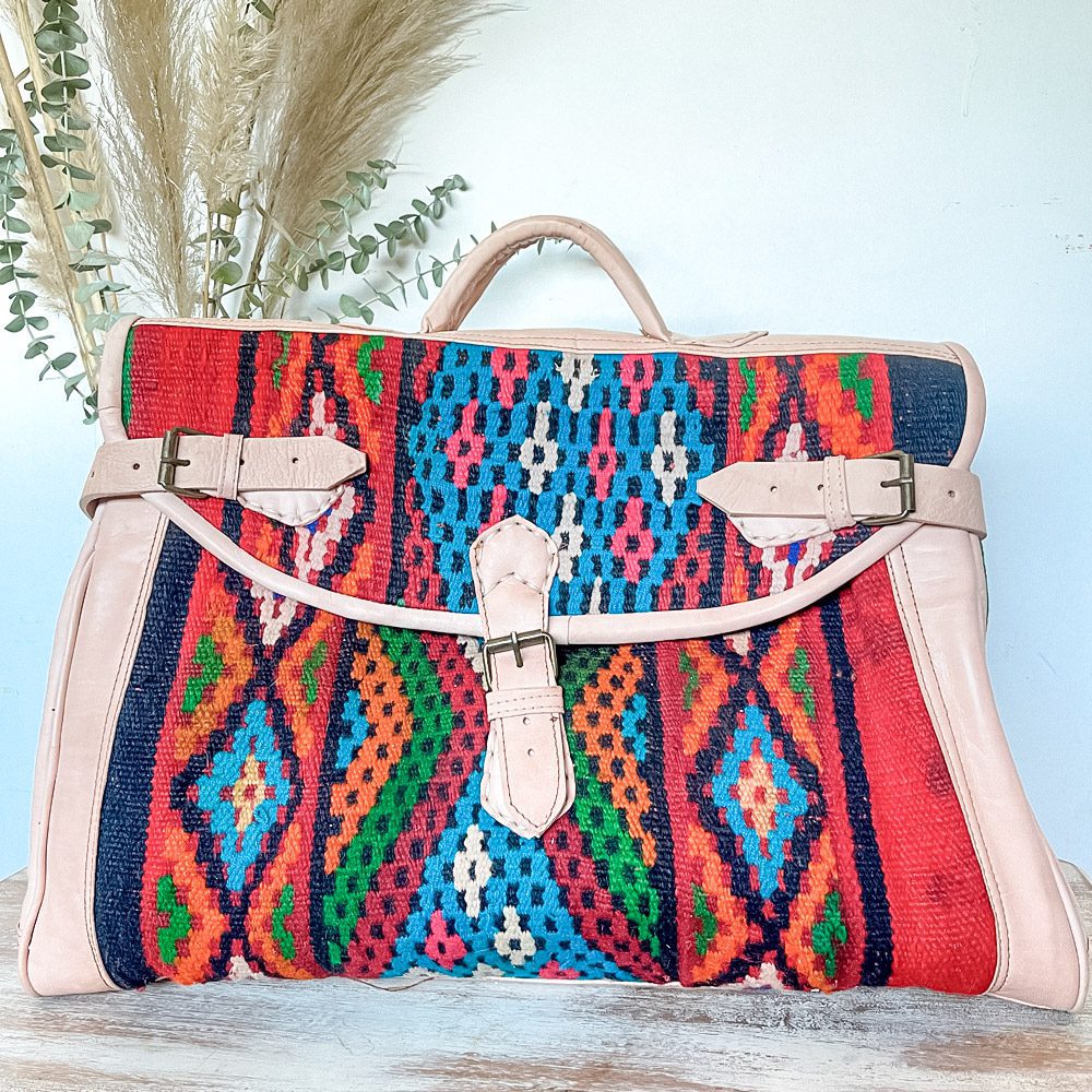 Bolso de viaje de cuero y alfombra kilim marroqui Tichka 5