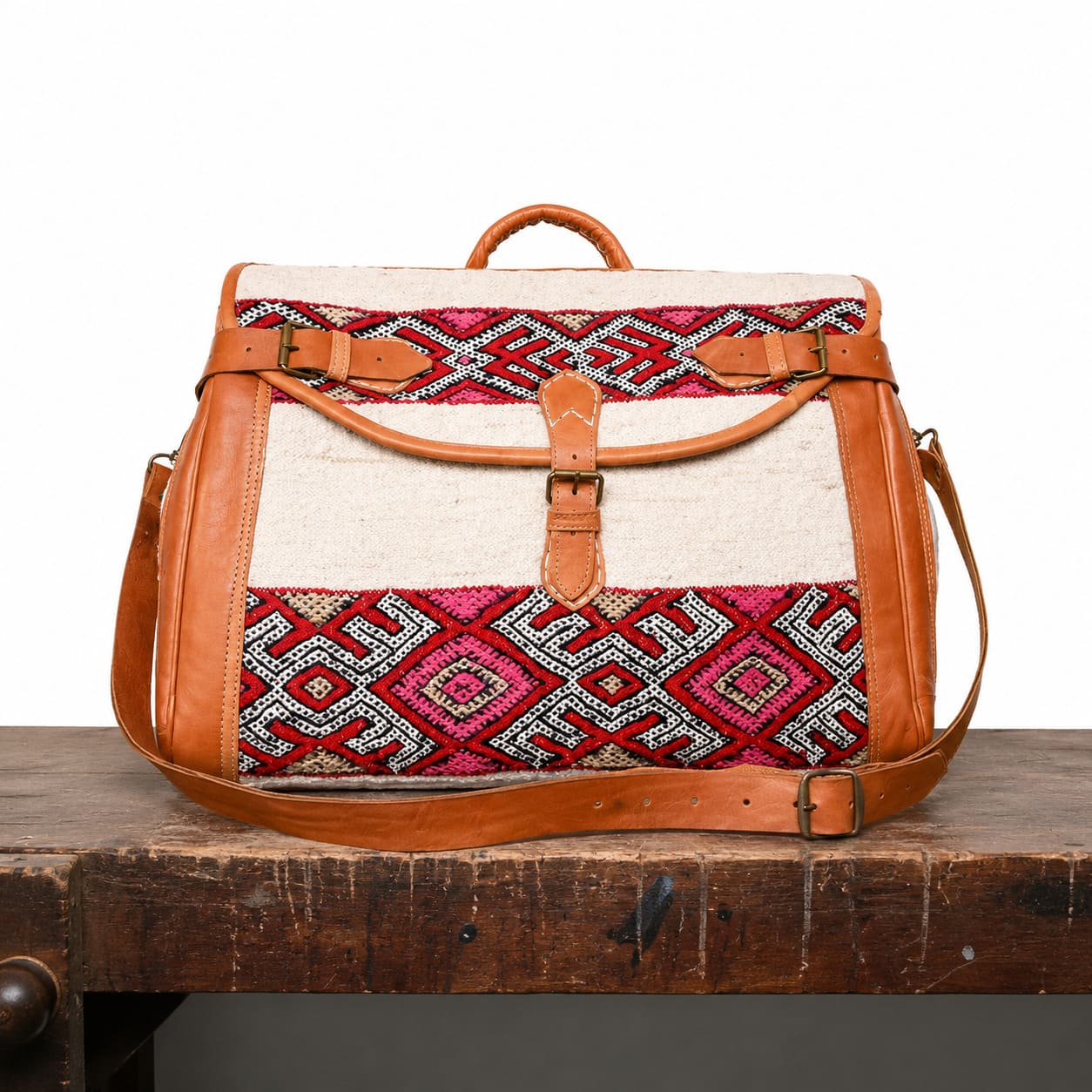 Bolso de viaje de cuero y alfombra kilim marroqui Tichka 4