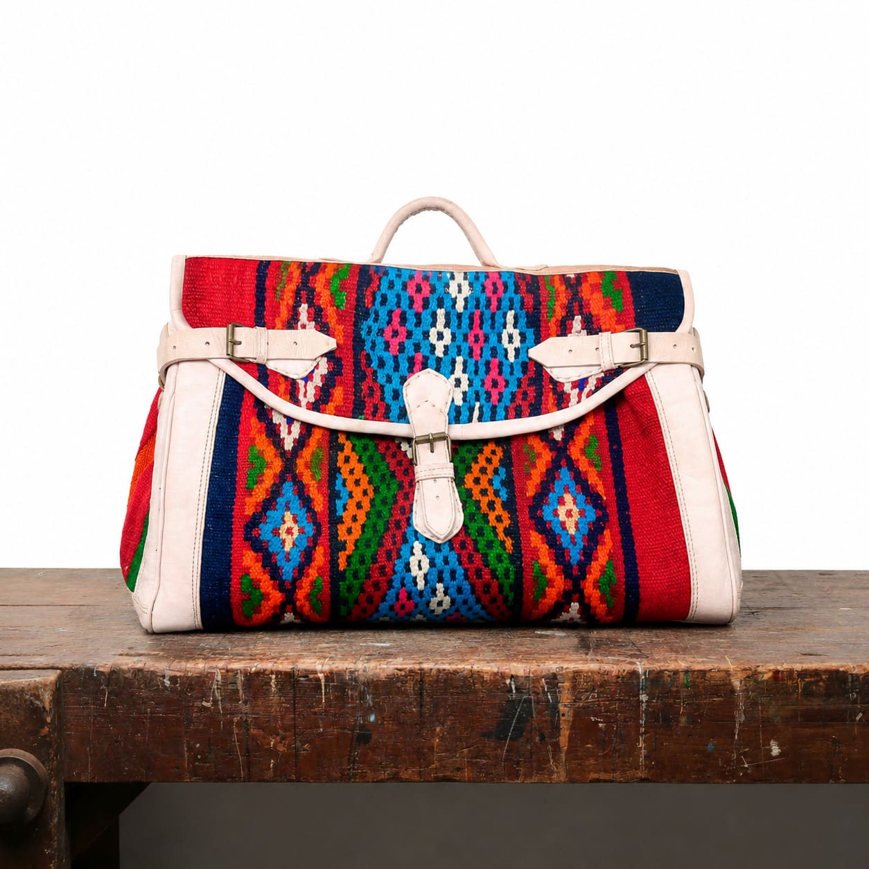 Bolso de viaje de cuero y alfombra kilim marroqui Tichka 5