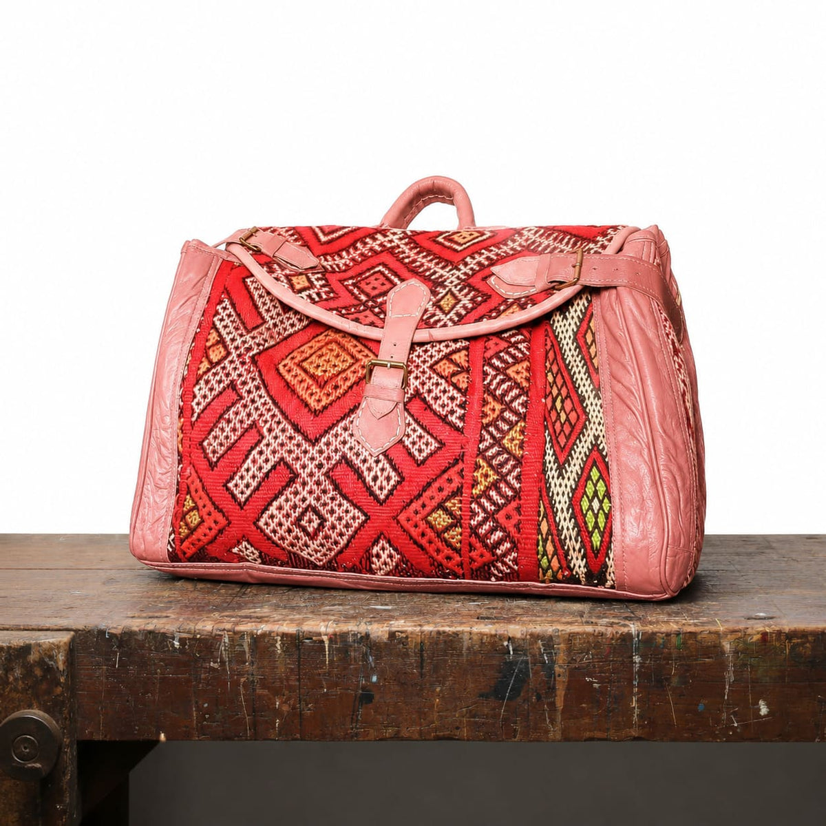 Bolso de viaje de cuero y alfombra kilim marroqui Tichka 1