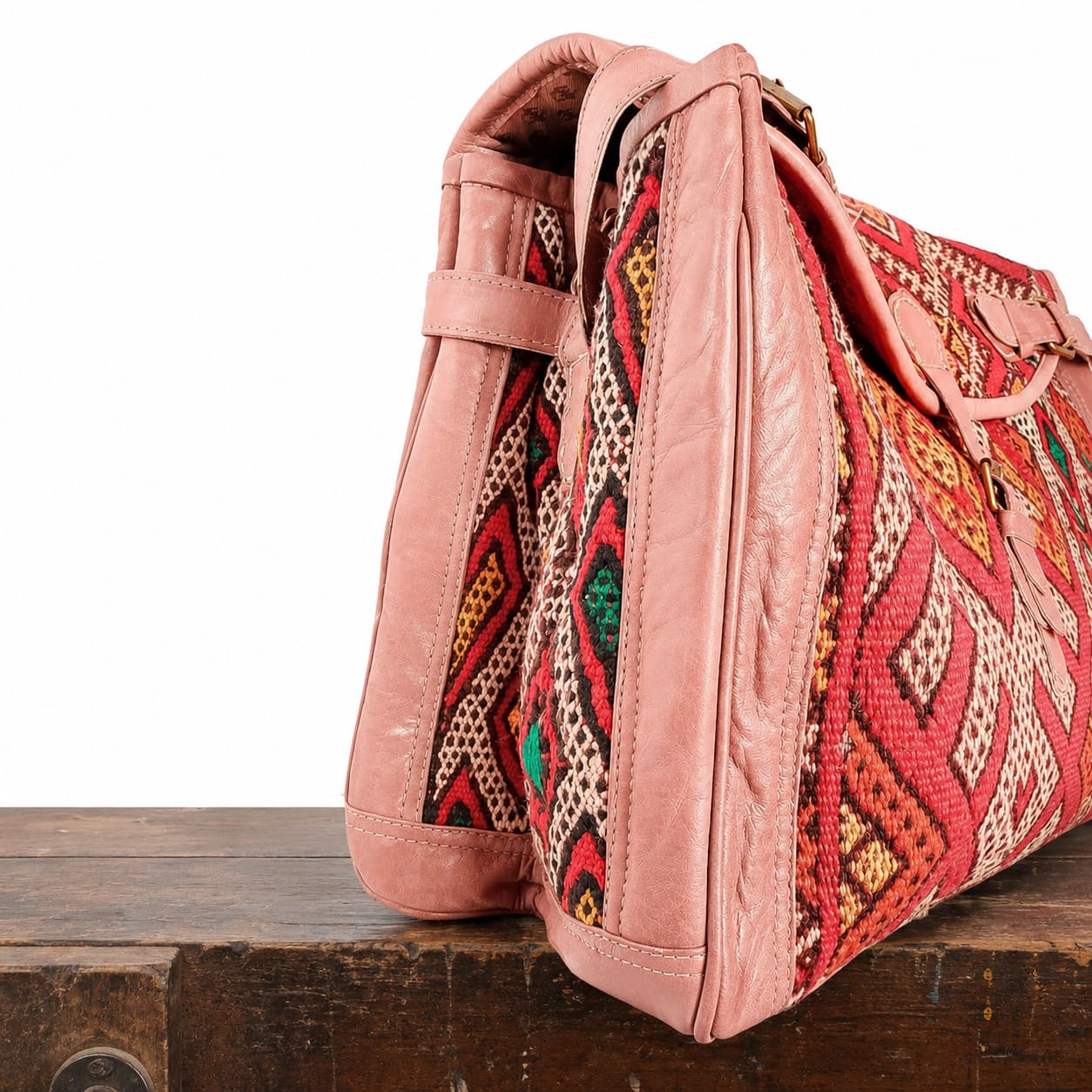 Bolso de viaje de cuero y alfombra kilim marroqui Tichka 1