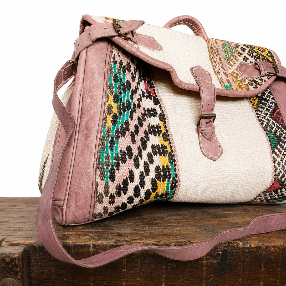 Bolso de viaje de cuero y alfombra kilim marroqui Tichka 3