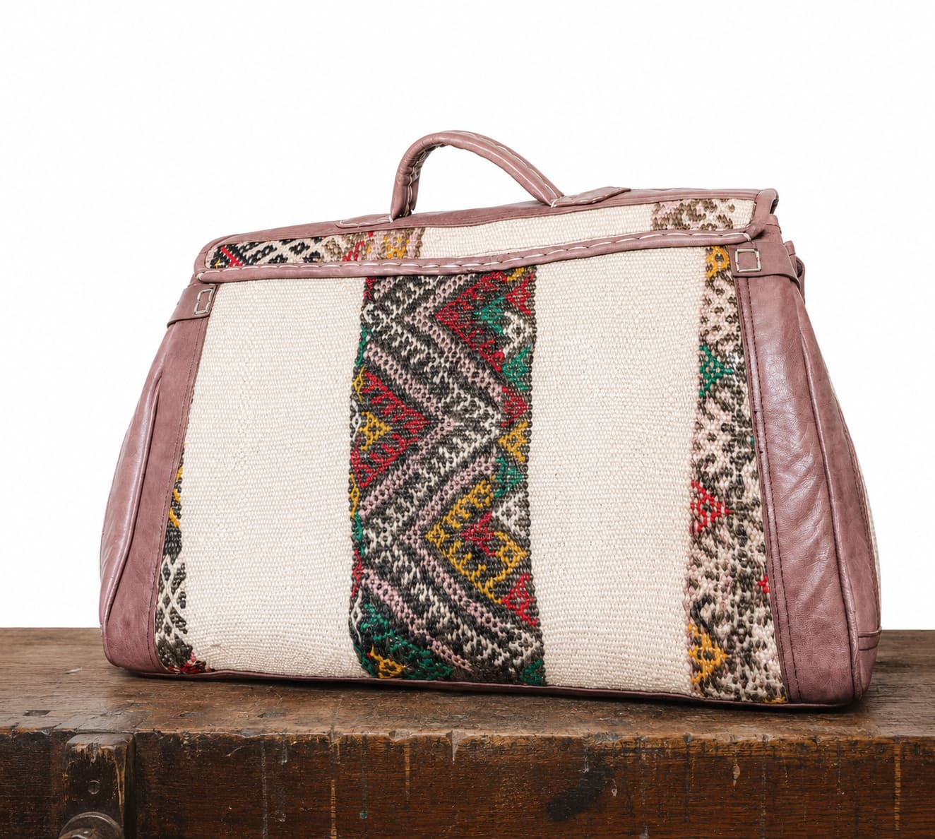 Bolso de viaje de cuero y alfombra kilim marroqui Tichka 3