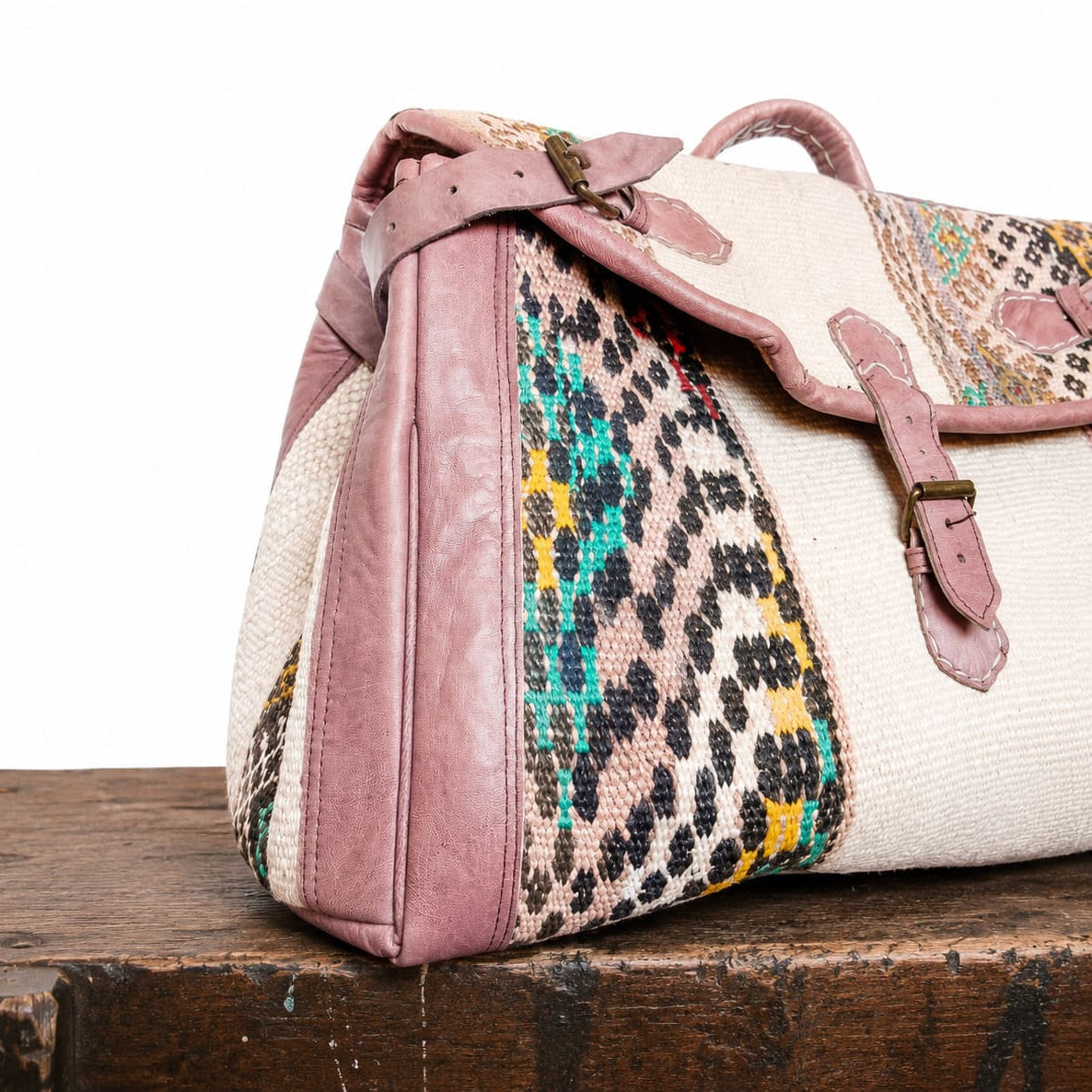 Bolso de viaje de cuero y alfombra kilim marroqui Tichka 3
