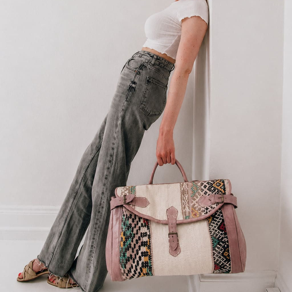Bolso de viaje de cuero y alfombra kilim marroqui Tichka 3