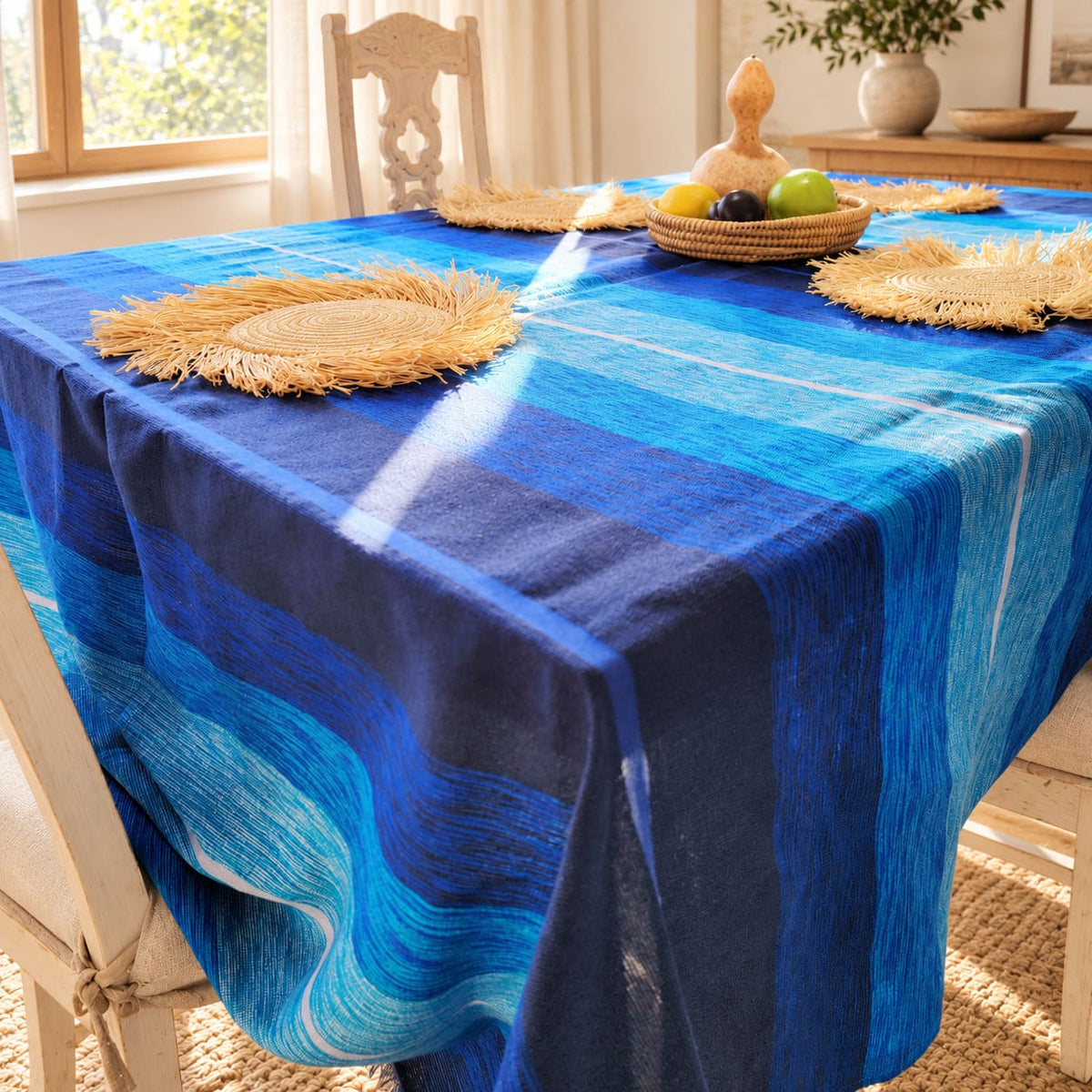 Mantel marroquí de seda vegetal azul