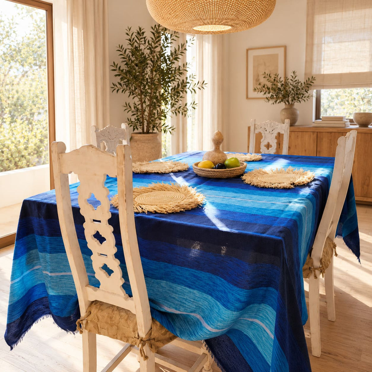 Mantel marroquí de seda vegetal azul
