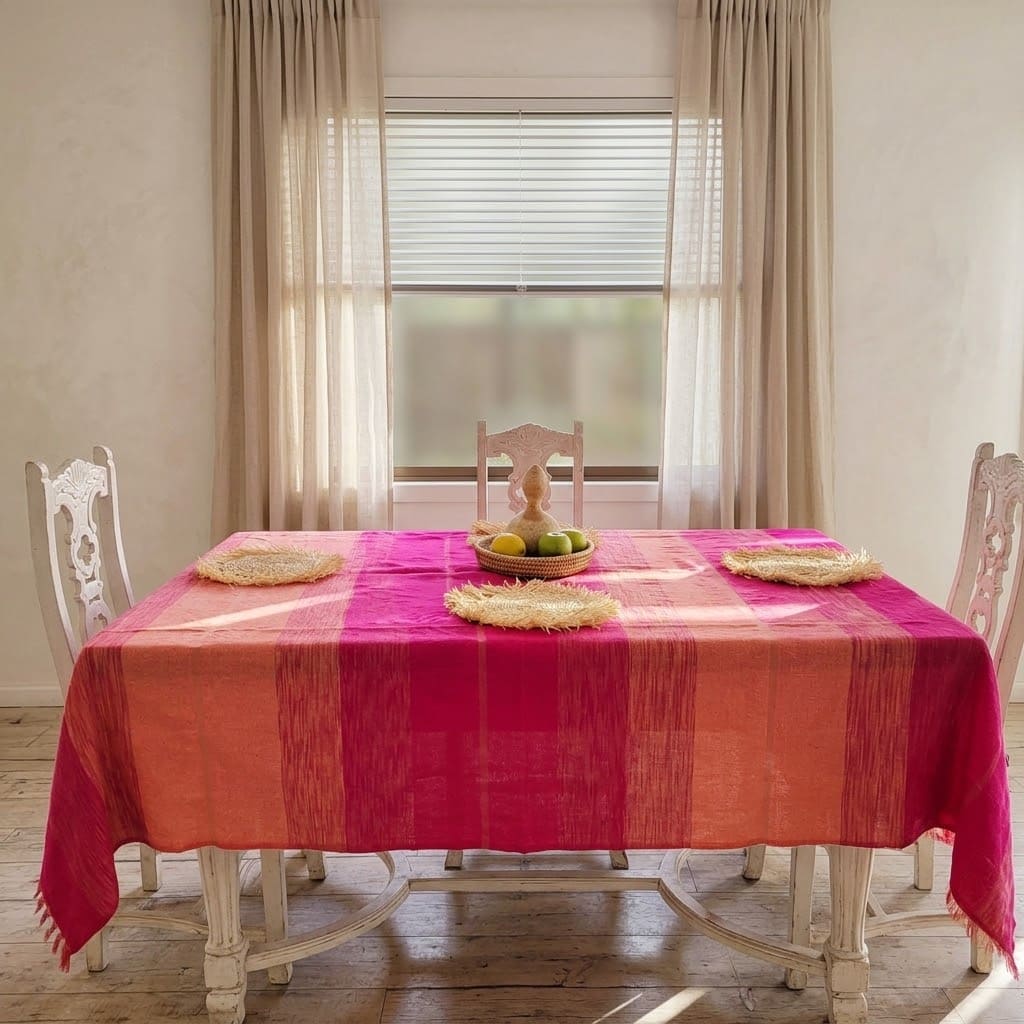 Mantel marroquí de seda vegetal rosado