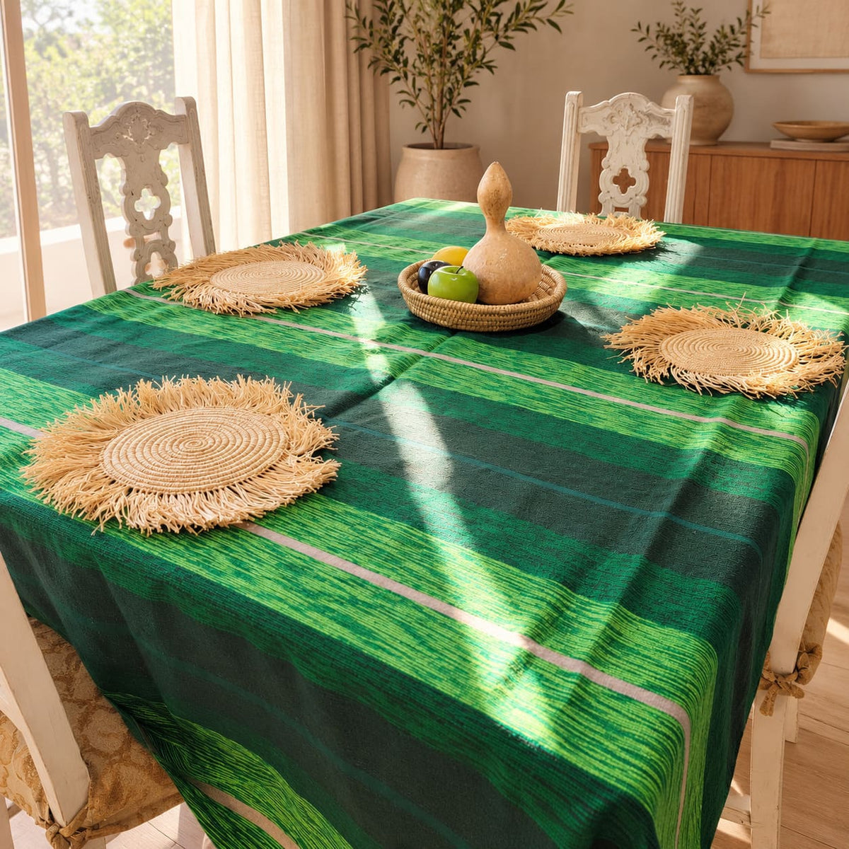Mantel marroquí de seda vegetal verde