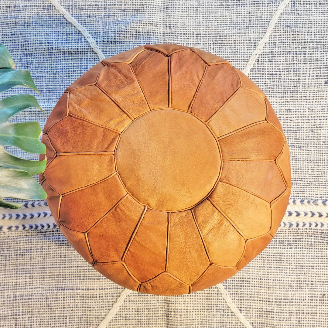 ▷ Puff de Cuero Camel Sin Bordados 100% Original