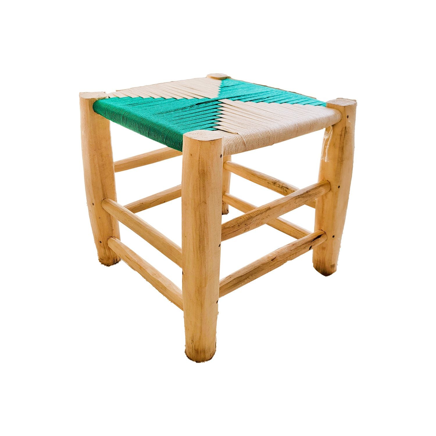 Banqueta de madera con tejido a mano