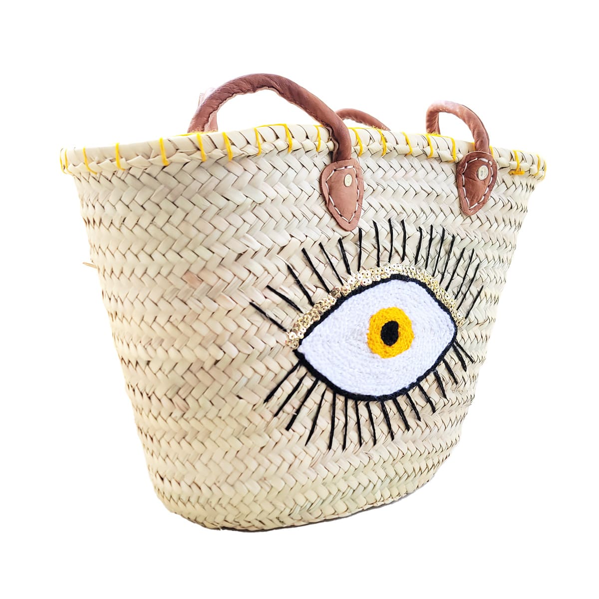 Bolso Cesta de Doum con tejido de Ojos