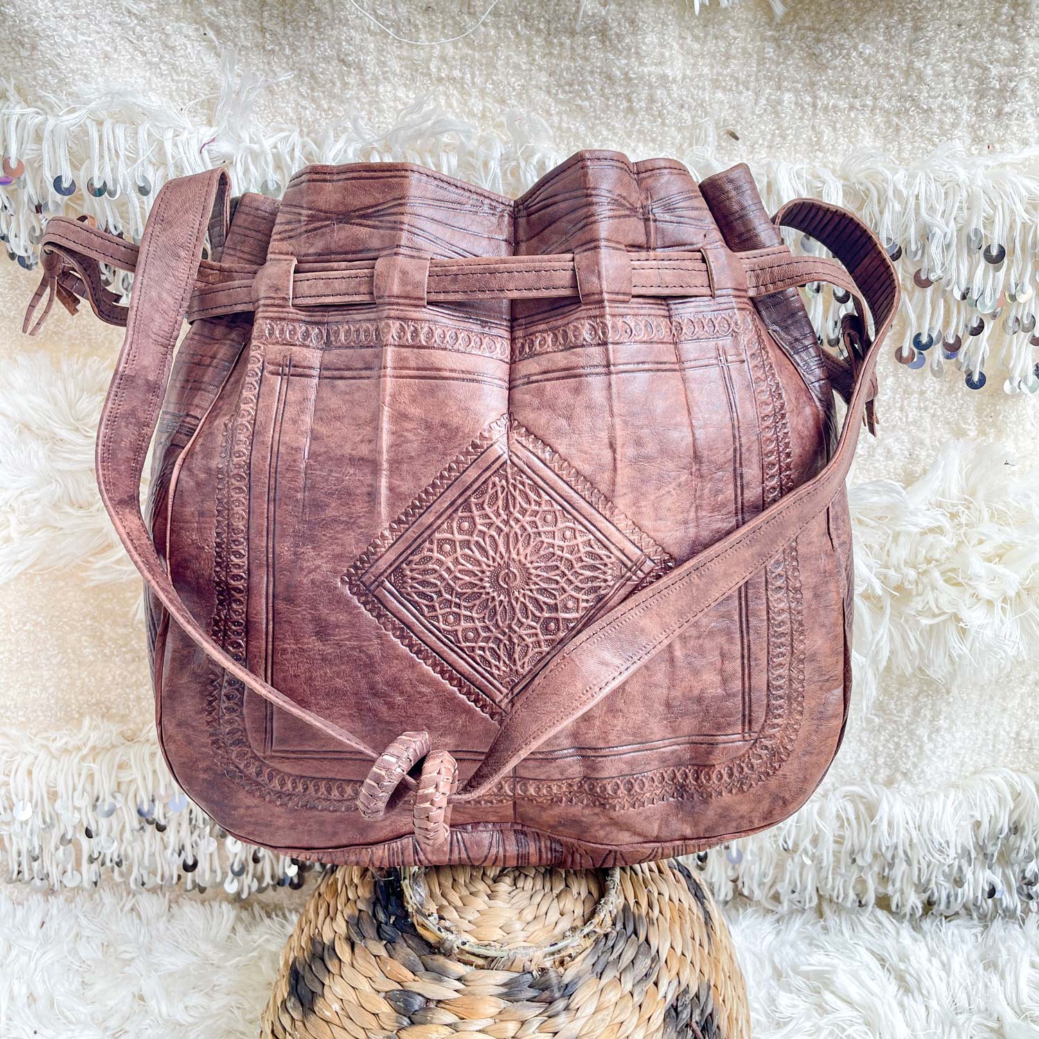 Cartera Bolso de cuero marroquí marrón