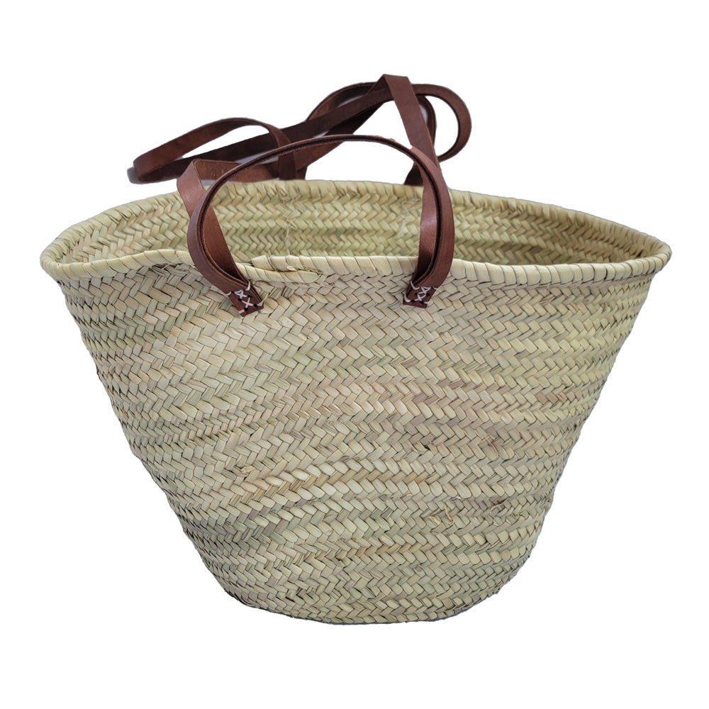 Bolso de playa cesta de doum con manillas de cuero