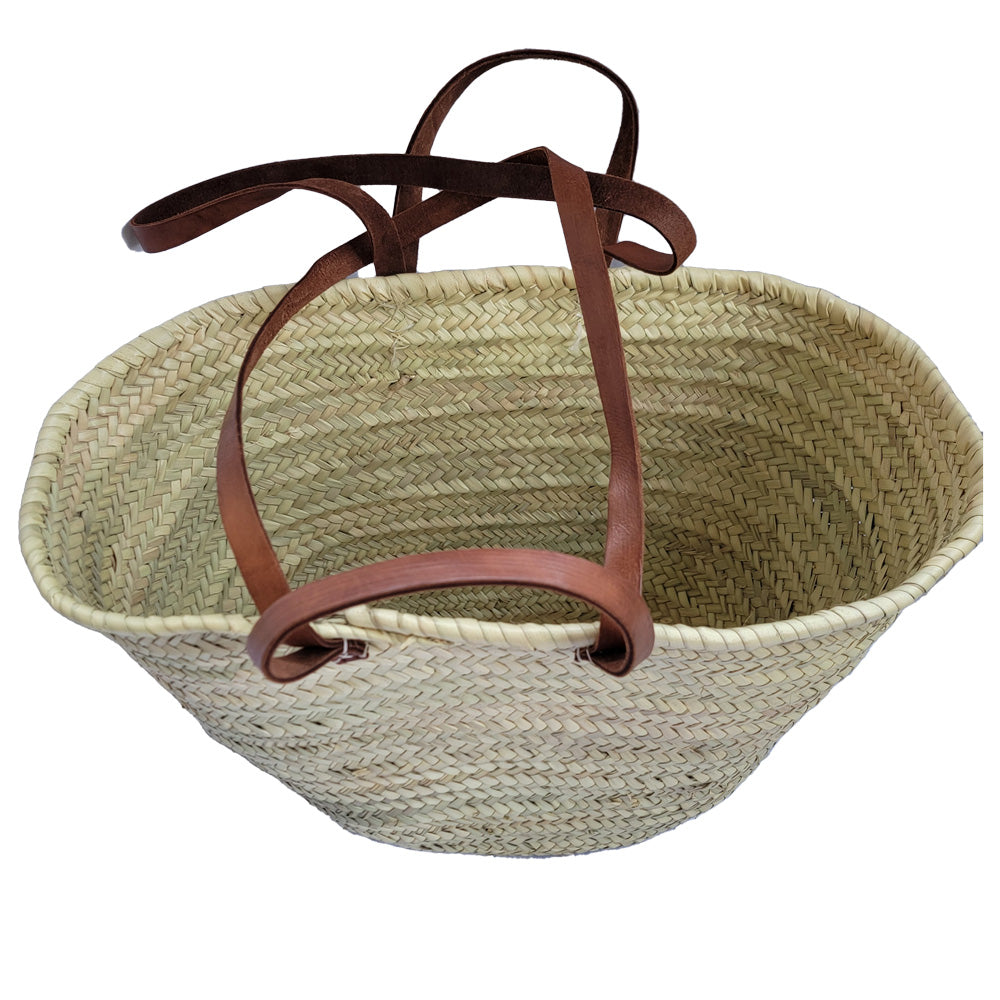 Bolso de playa cesta de doum con manillas de cuero