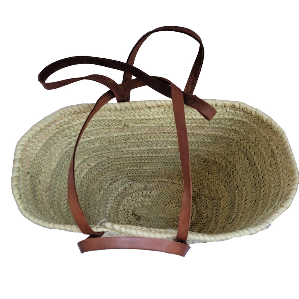 Bolso de playa cesta de doum con manillas de cuero