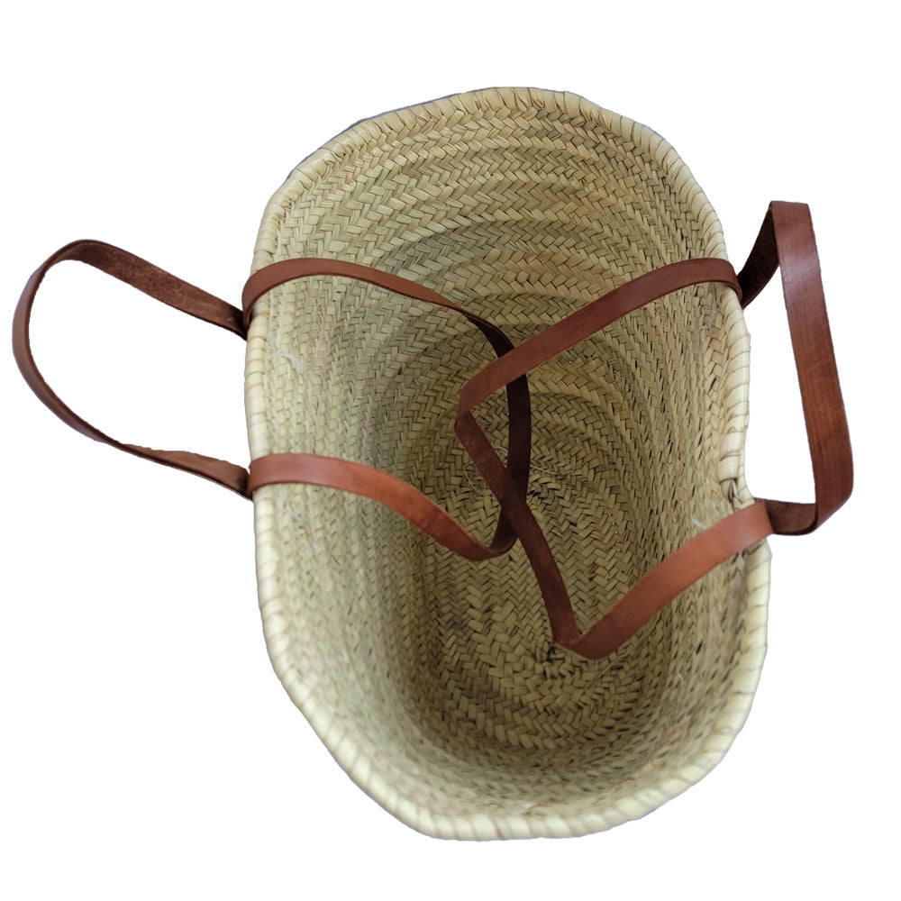 Bolso de playa cesta de doum con manillas de cuero