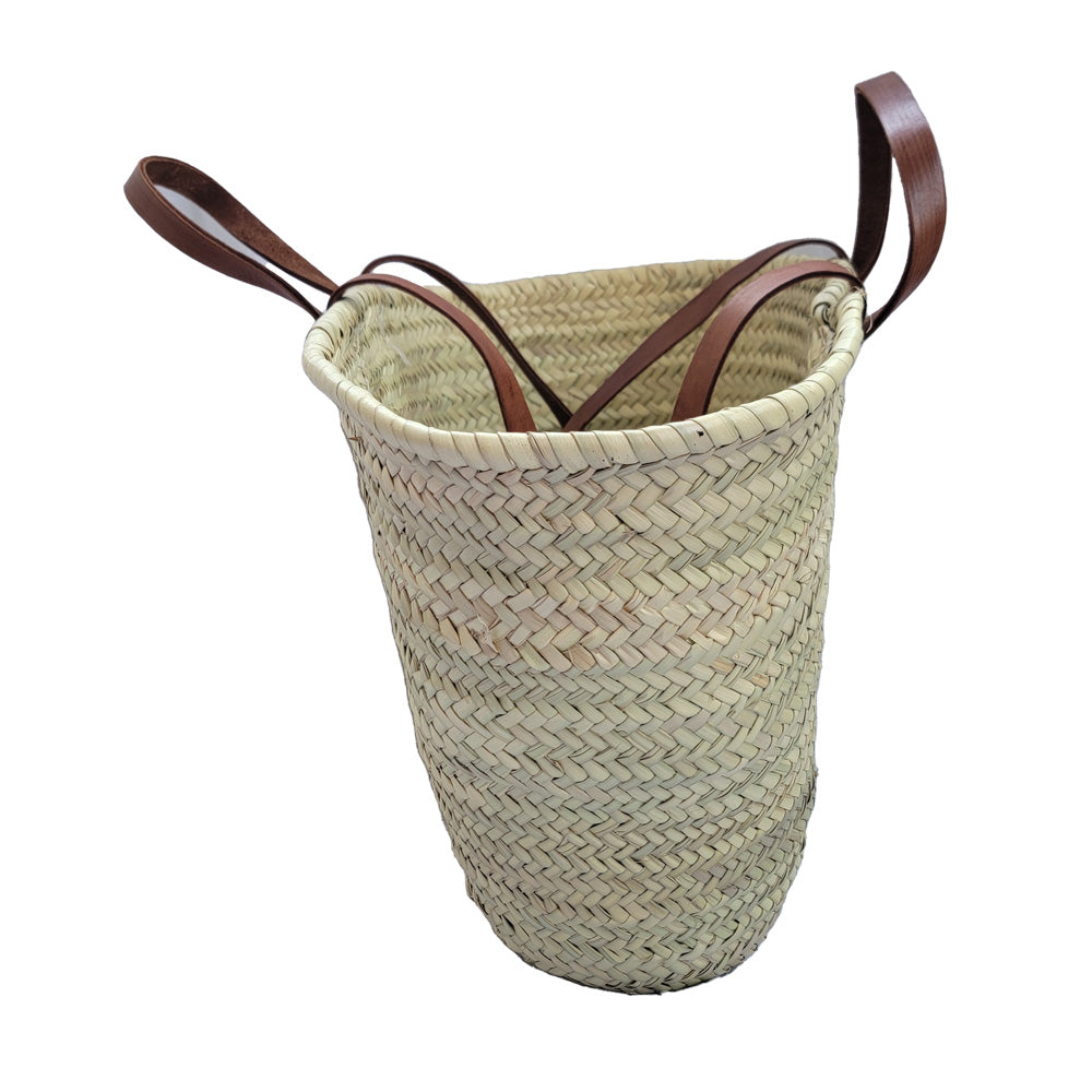 Bolso de playa cesta de doum con manillas de cuero