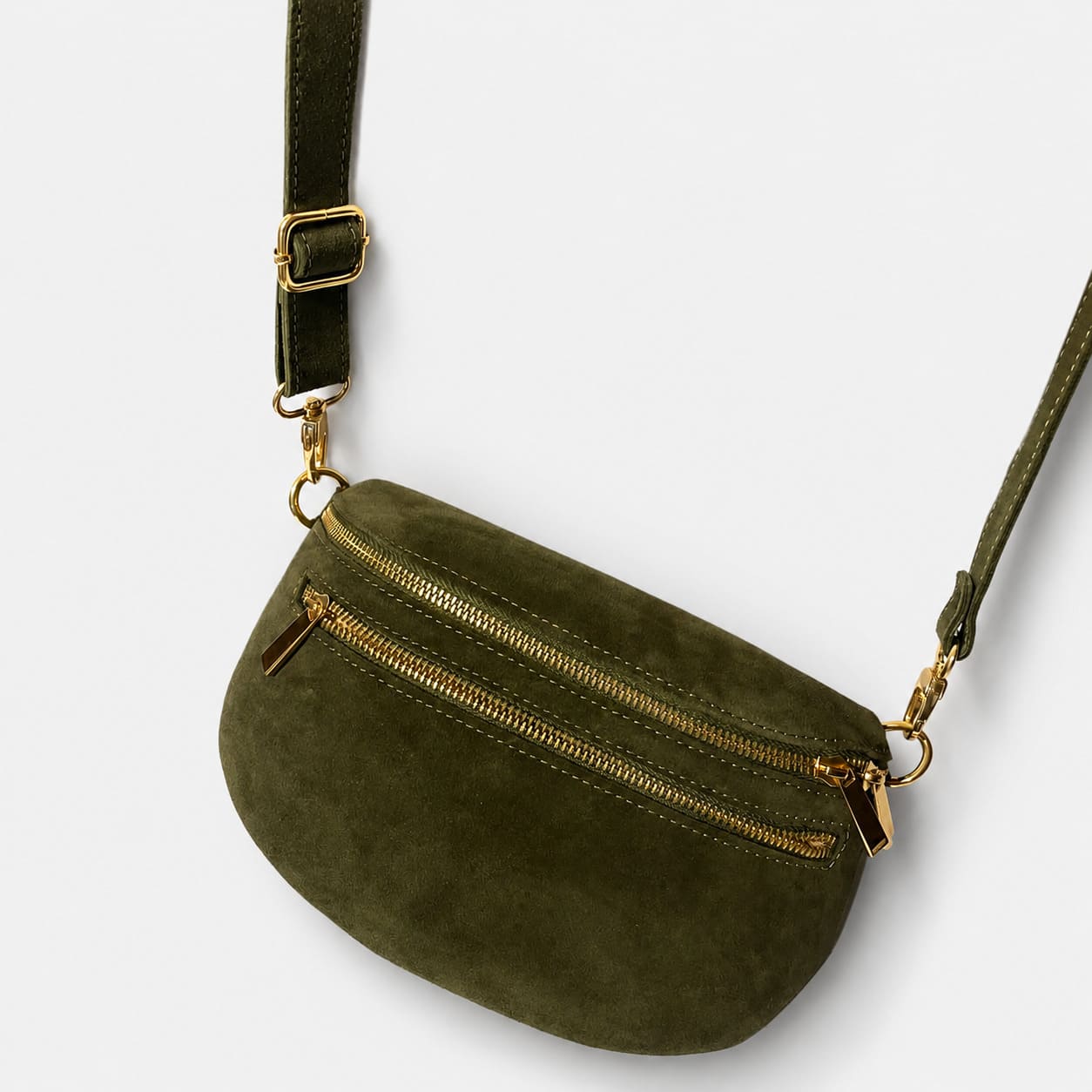 Riñonera de gamuza verde muzgo