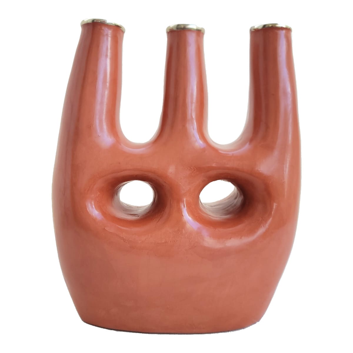 Florero candelabro de ceramica esmaltada triple
