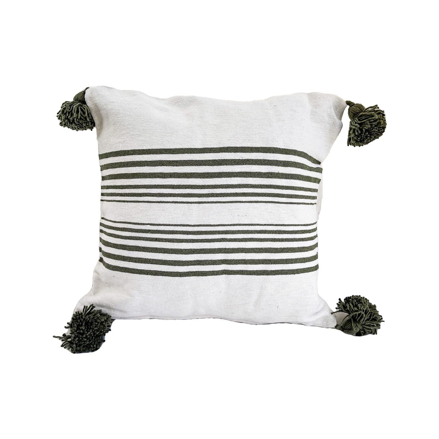 cojin-de-algodon-blanco-con-lineas-y-pompones-verdes-1