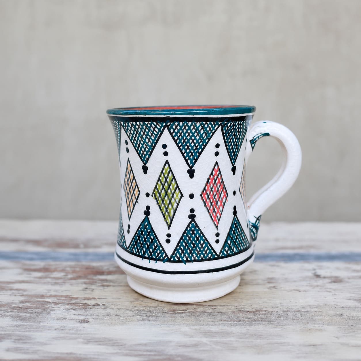 Mug Marroquí Verde - Taza de té + plato hechos a mano