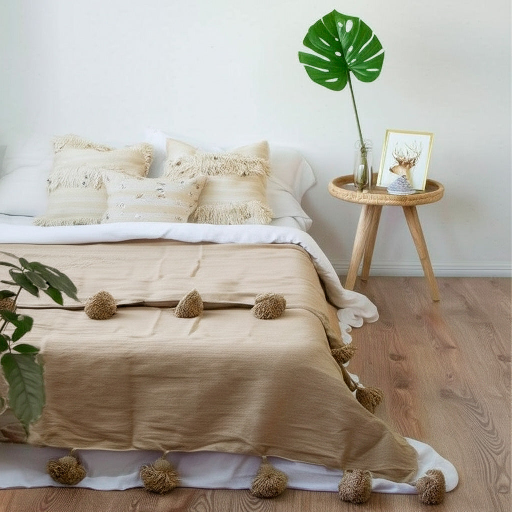 Manta 100% algodón color camel cama 2 plazas/King/Super king