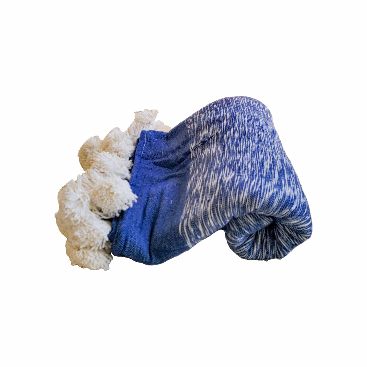 Manta Azul y blanco con pompones blancos