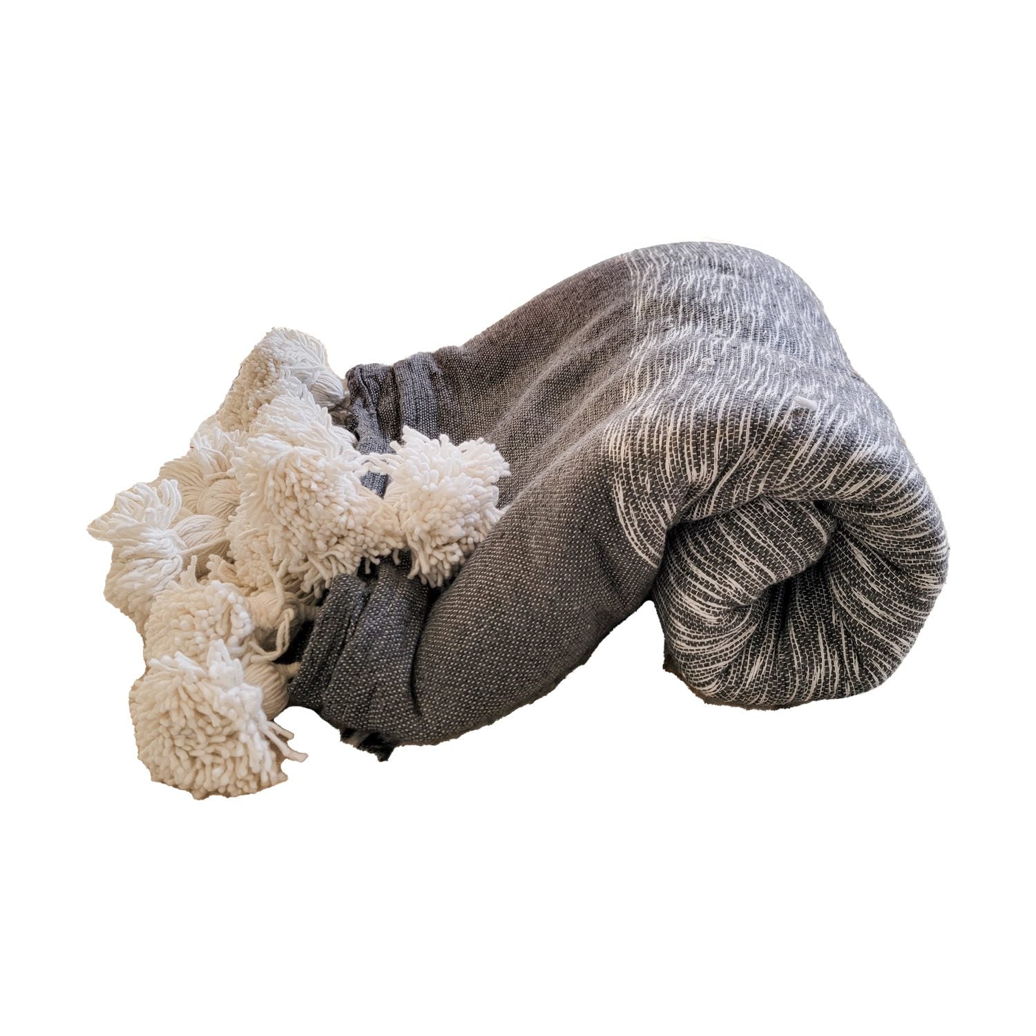Piecera gris con Pompones blancos 1.8×2.8 mts