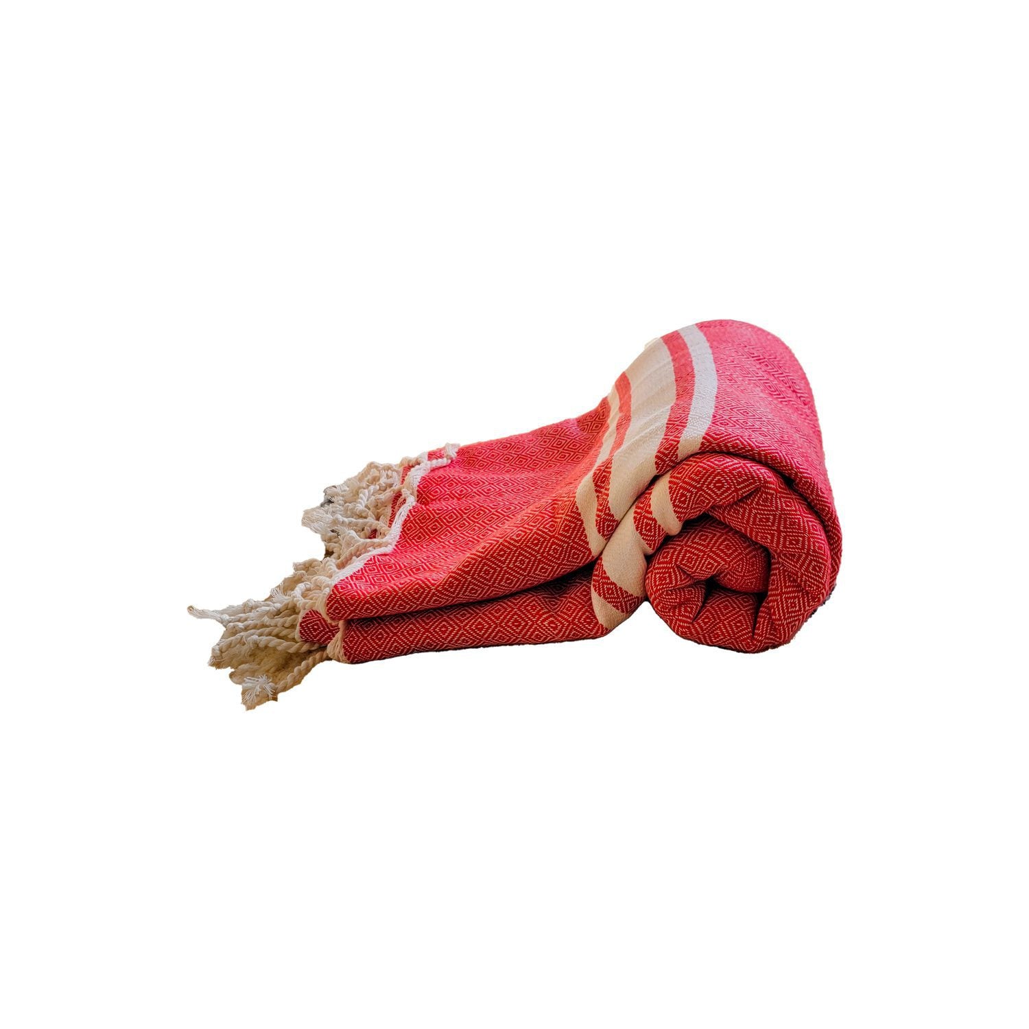 Manta Roja con flecos blancos