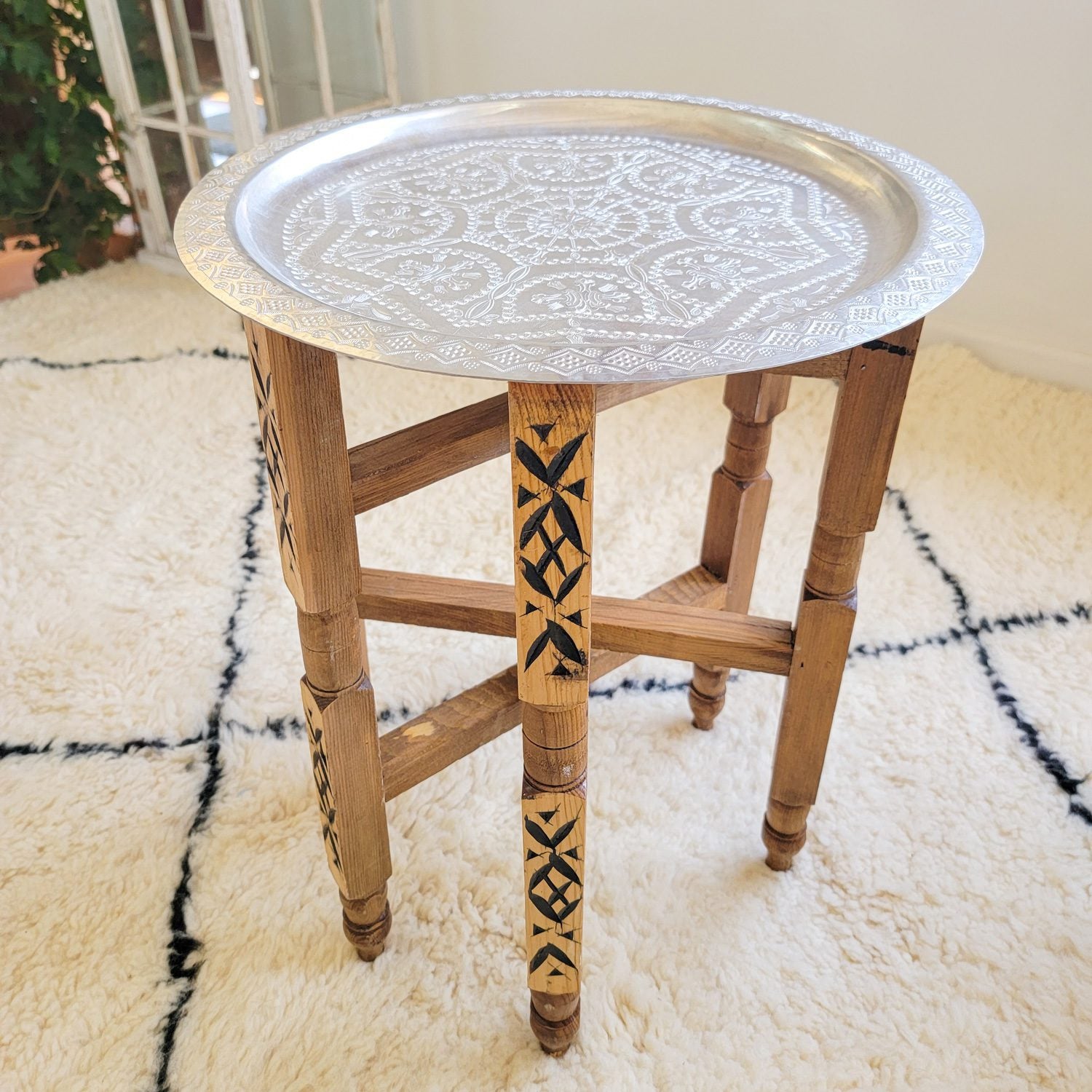Mesa de té mediana - Mesa de madera con bandeja