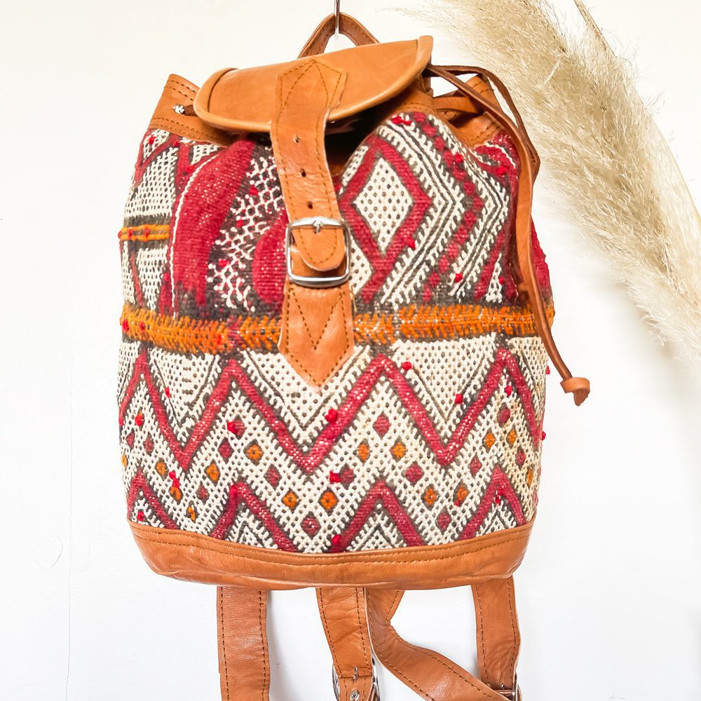Mochila kilim con cuero Zerhoun 3