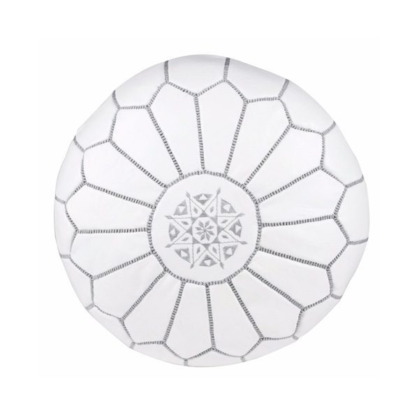 ▷ Puff de cuero redondo blanco reposapiés
