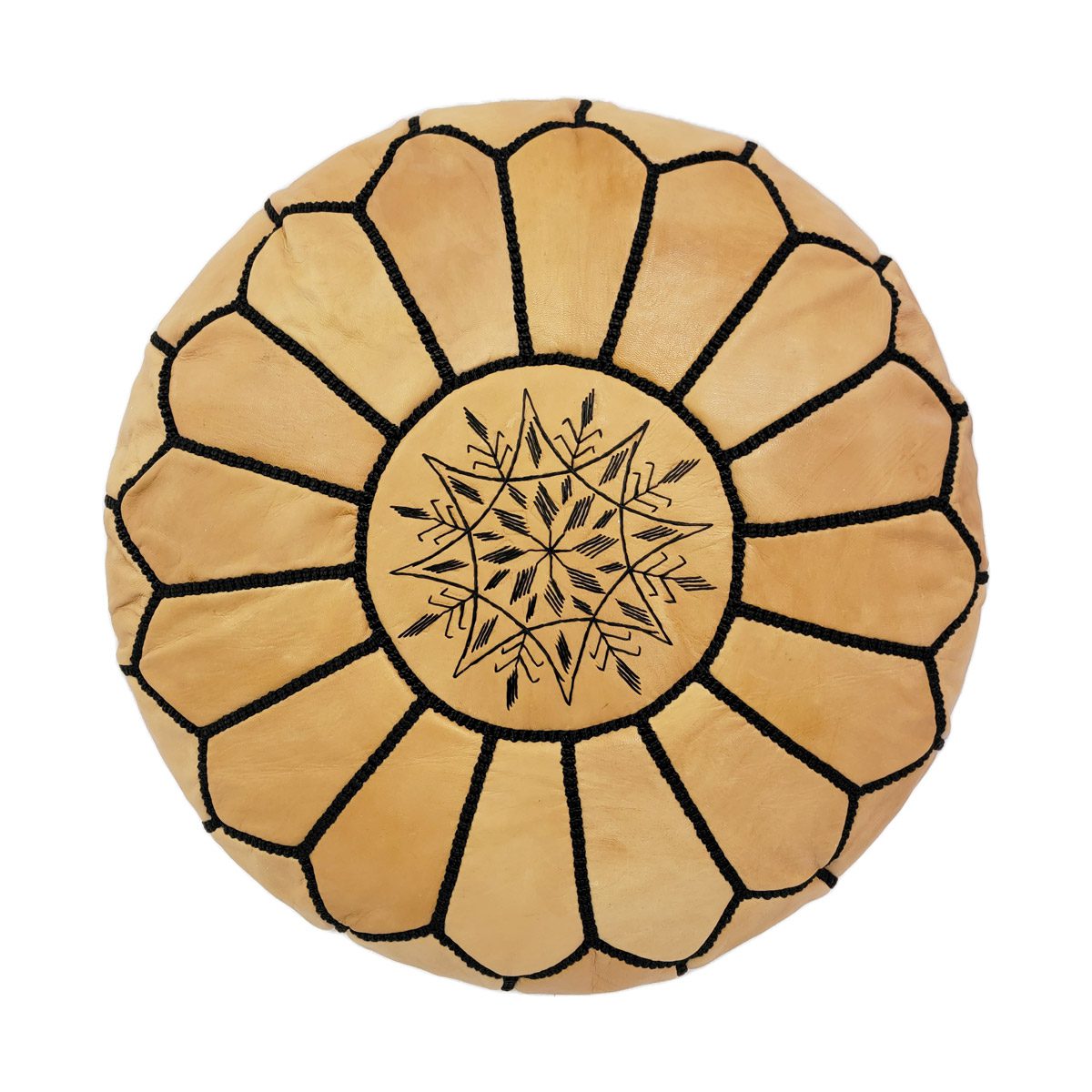 ▷ Puff de Cuero Camel Bordado negro