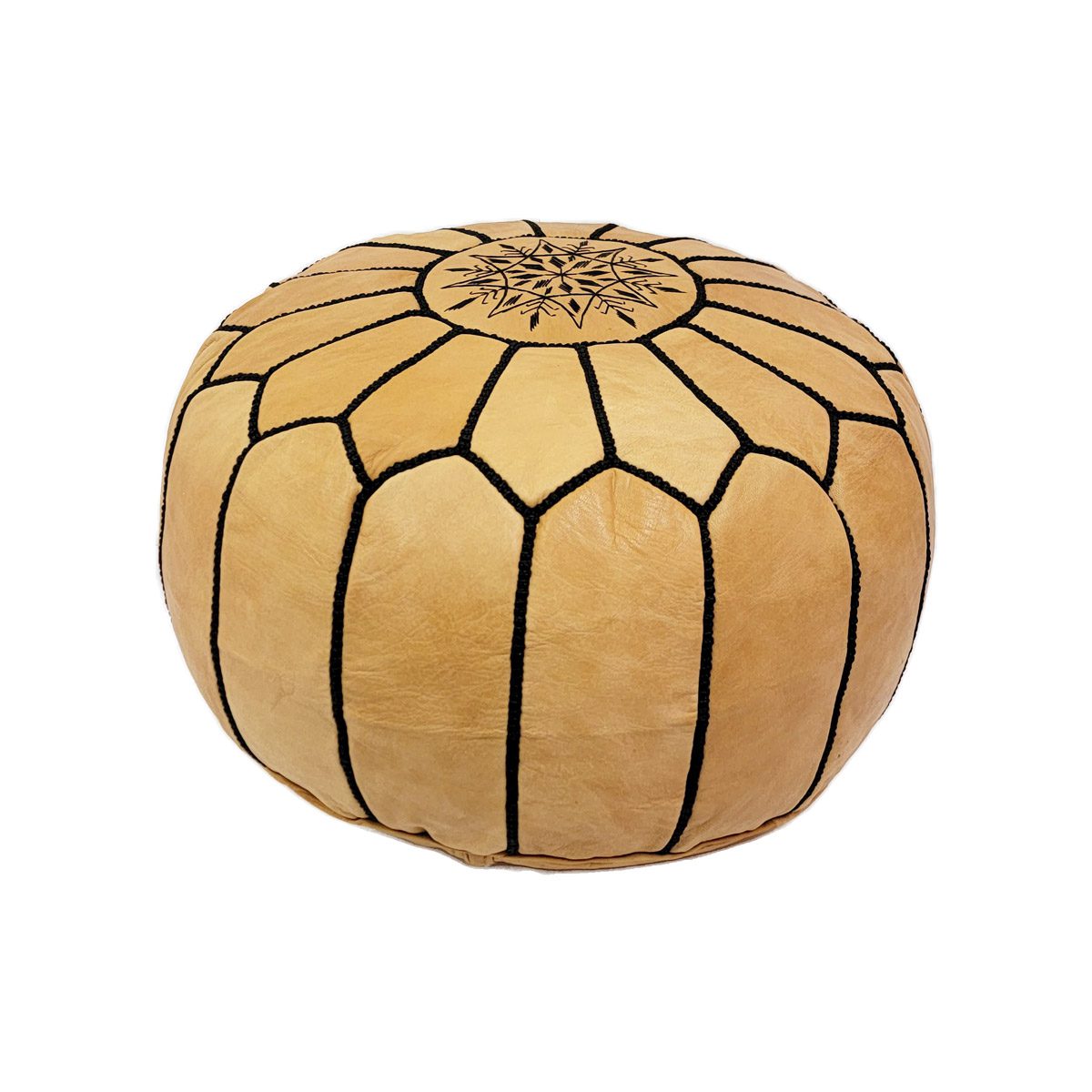 Puff de Cuero Camel Bordado negro