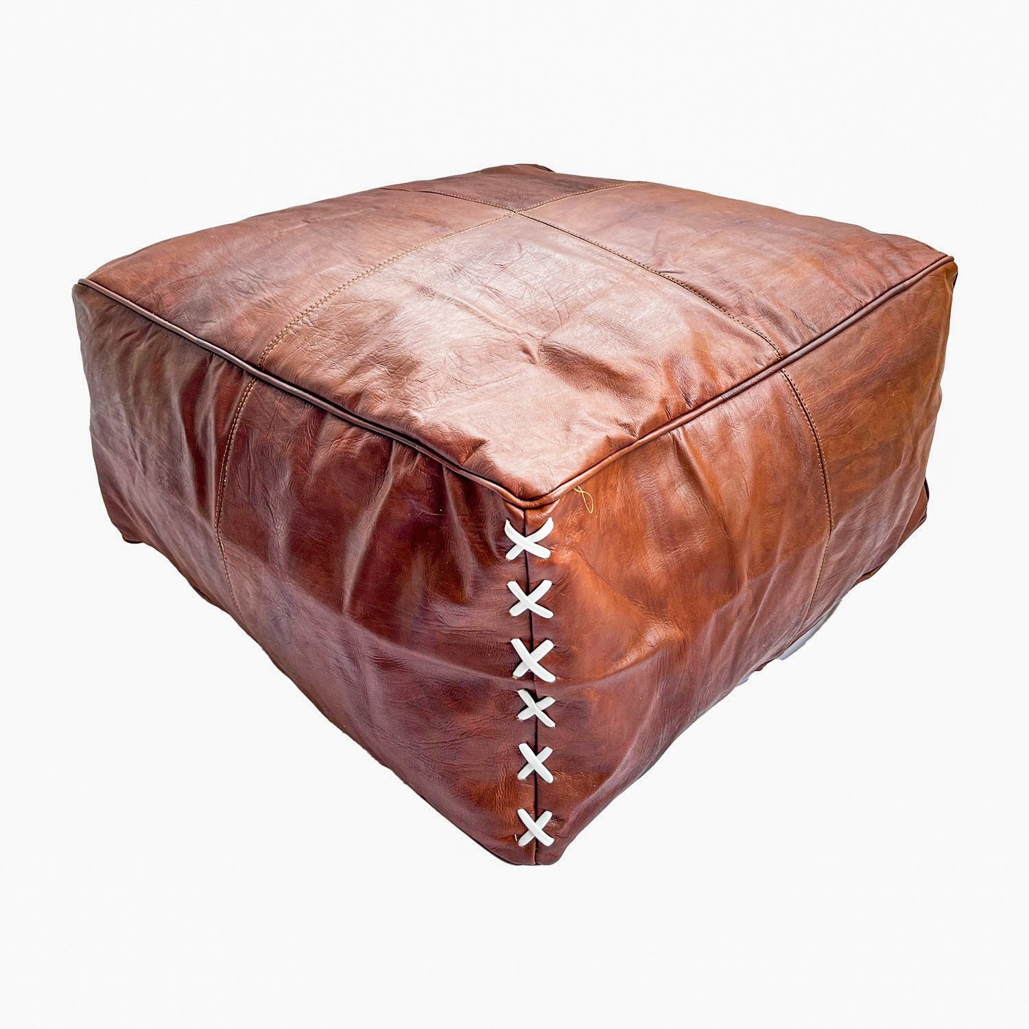 ▷ Puff cuadrado camel oscuro con cruces Marroquí