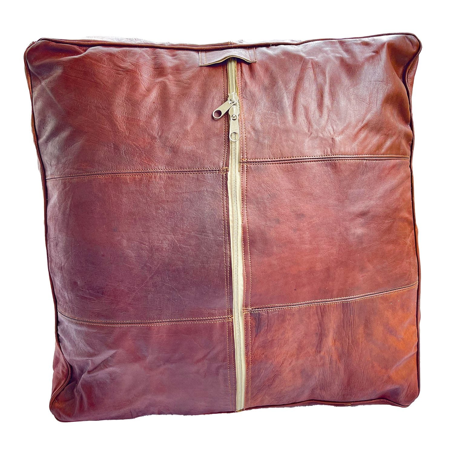 Puff cuadrado Grande camel oscuro con cruces