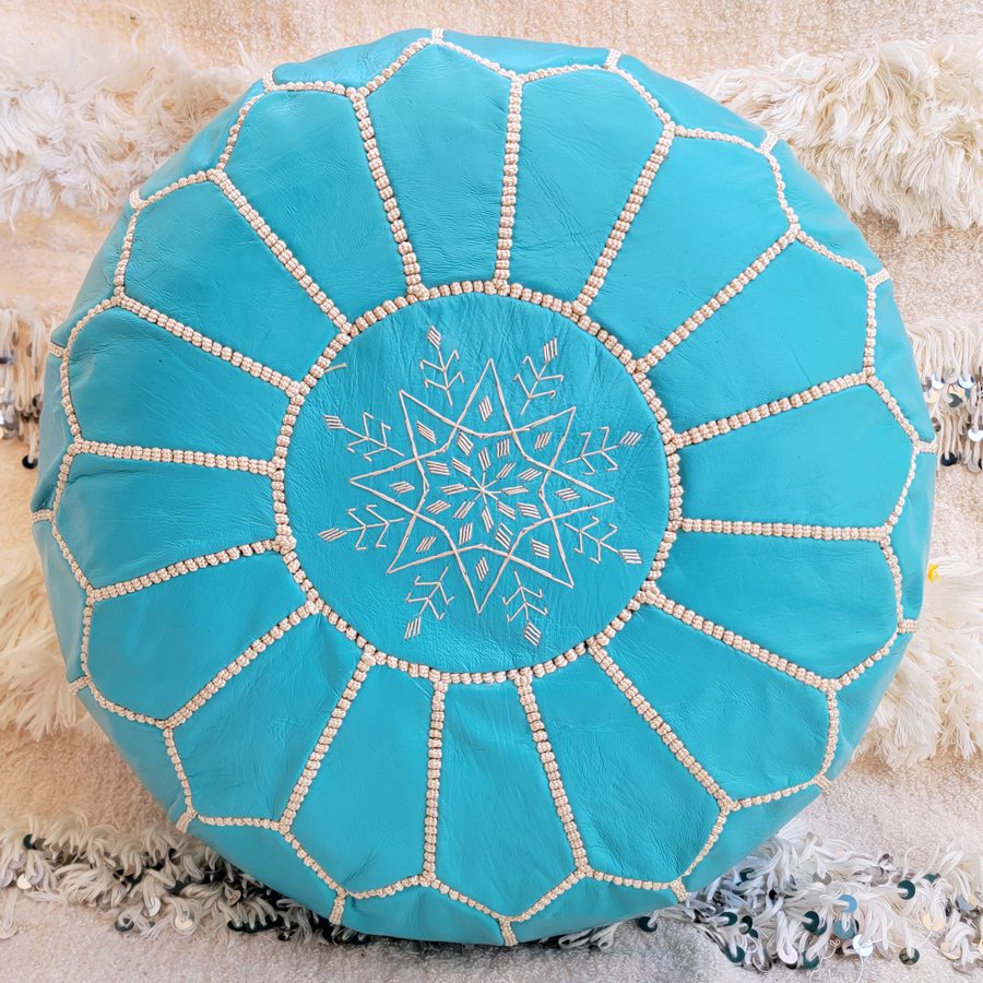 ▷ Puff de cuero turquesa : Puff 100% Original