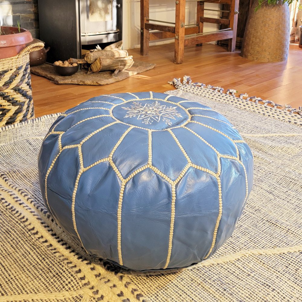 Puff de cuero Azul claro