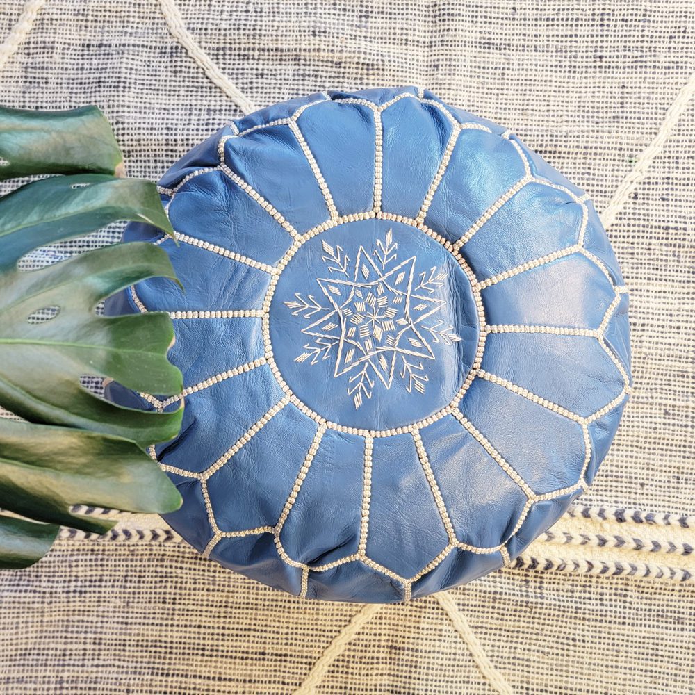 ▷ Puff de cuero Azul claro : Puff 100% Original