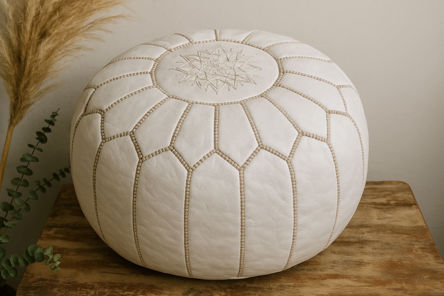 Puff de cuero blanco