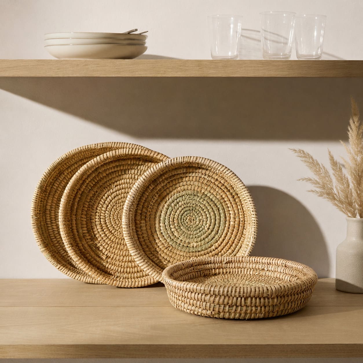 Set de 3 platos naturales de fibra