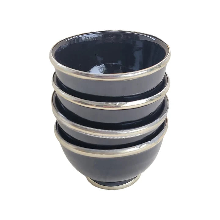 Set de 4 pocillos negros artesanales de ceramica y aluminio