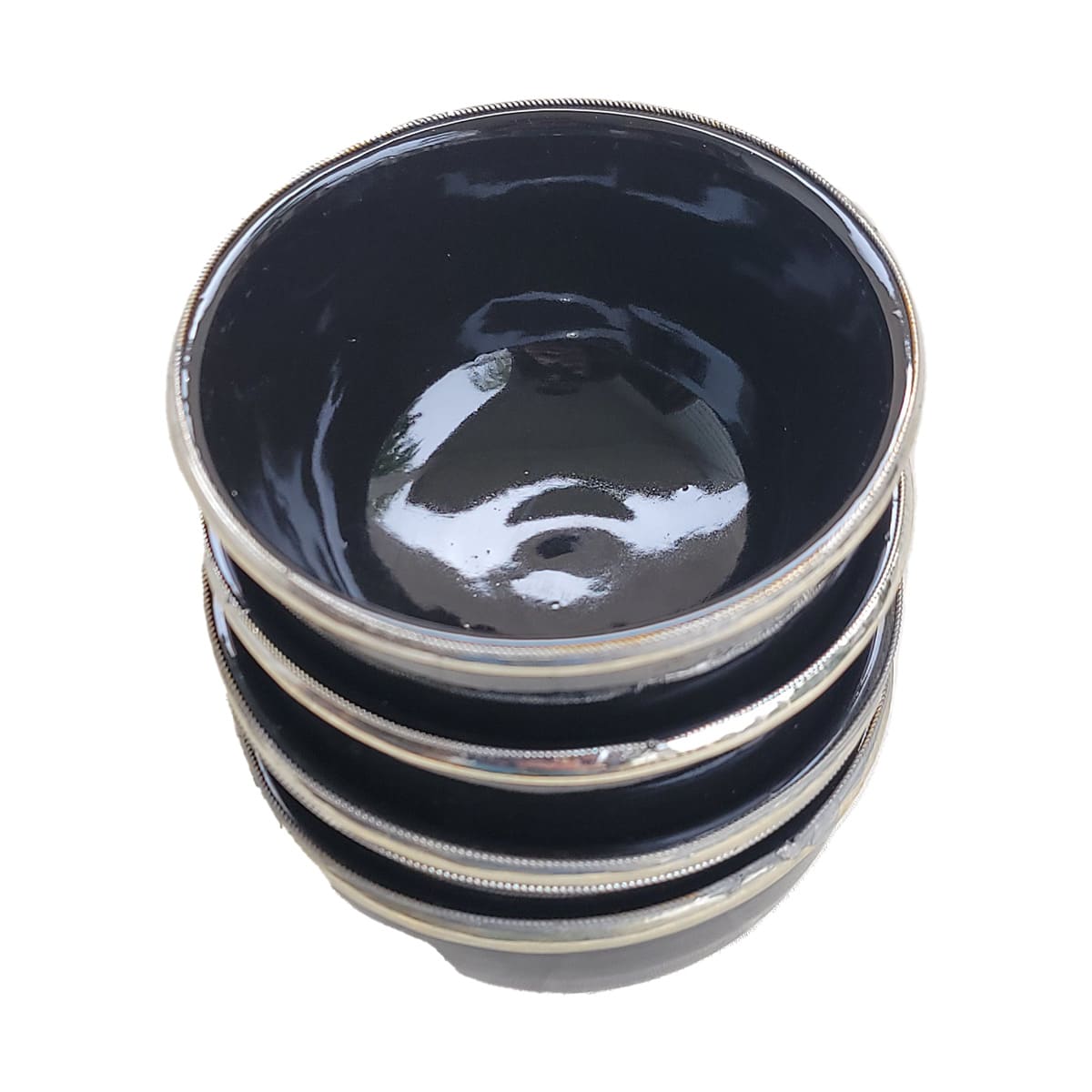 Set de 4 pocillos amarillos artesanales de ceramica y aluminio