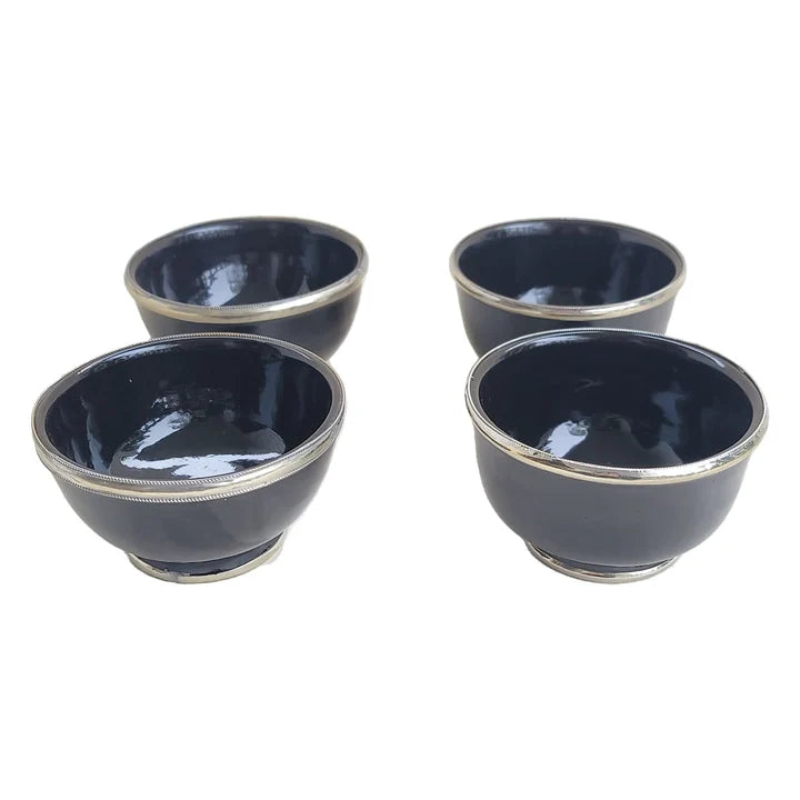 Set de 4 pocillos negros artesanales de ceramica y aluminio